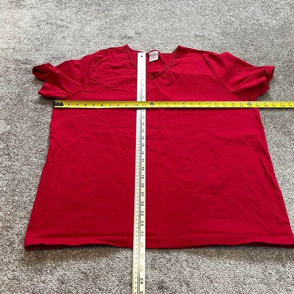 Cascade Blues Shirt Womens Plus 2X Red Short Sleeve V Neck Solid Cotton Tee Top - Picture 6 of 8